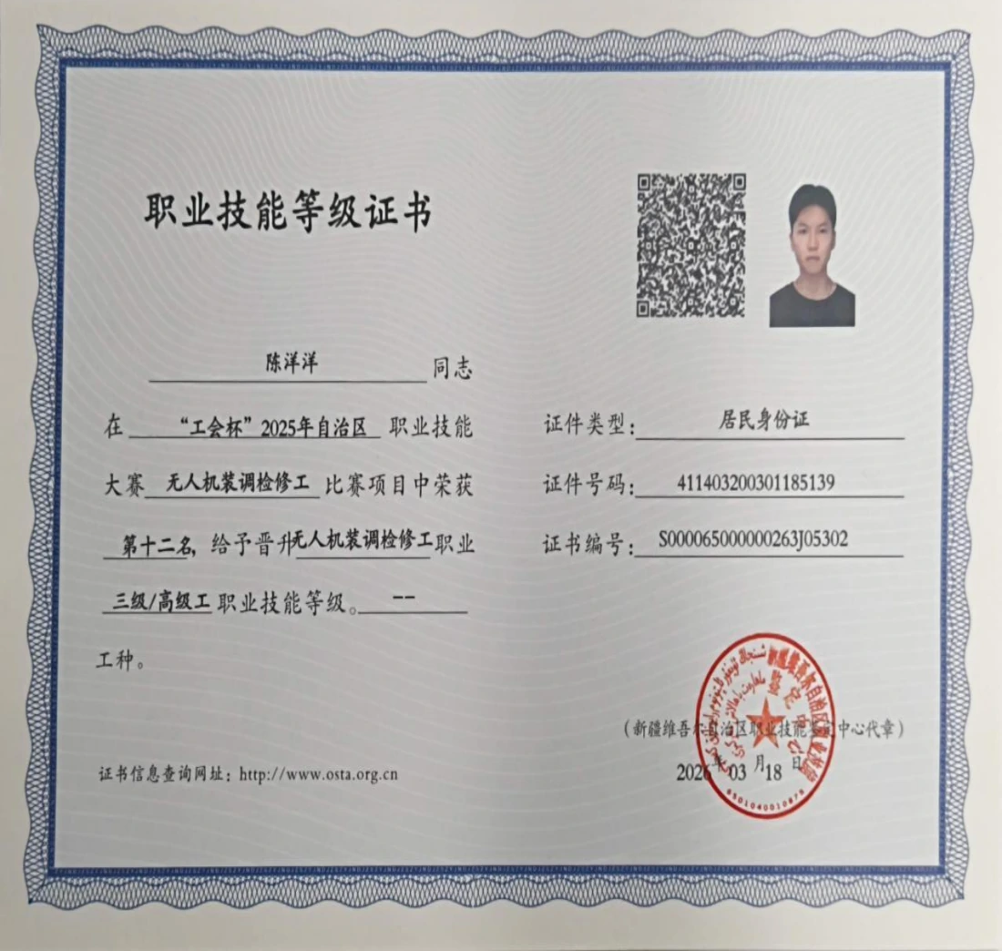 陈洋洋职业技能竞赛成绩截图
